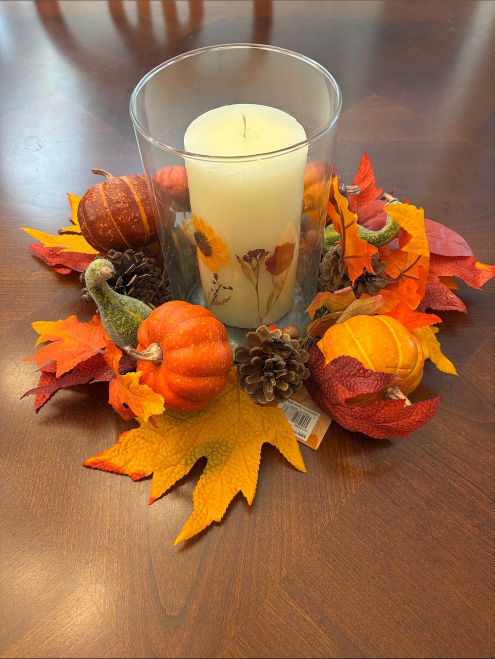 Autumn Harvest Candle Centerpiece - Orange & Yellow Fall Decor